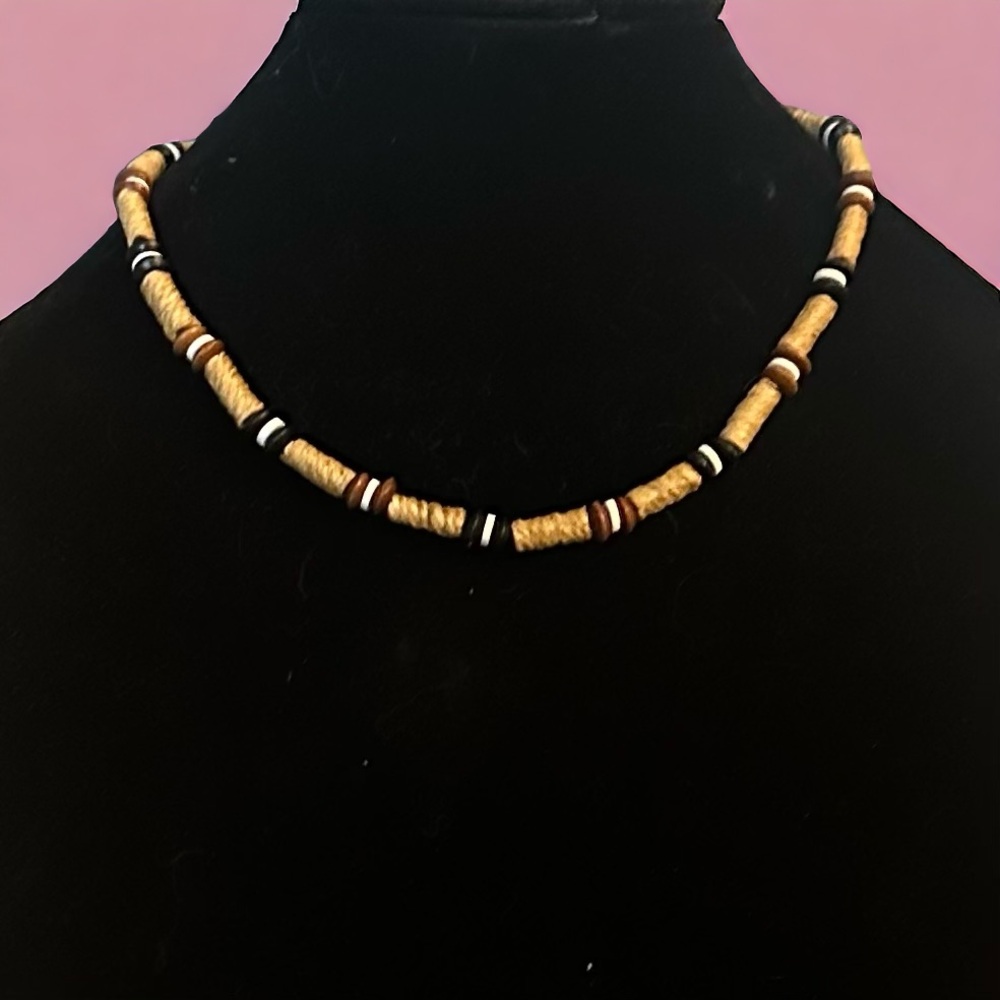 Vintage hemp wrapped bead necklace